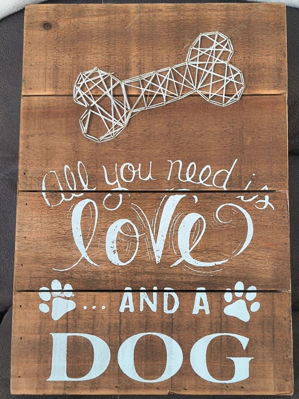 Hobby Lobby Brown Wood Dog Wall Sign with White Lettering and Bone Accent